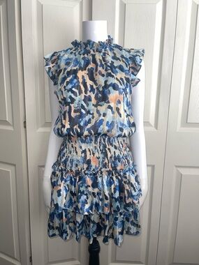 TCEC women's abstract Smocked waist ruffle tiered mini Dress. #0313